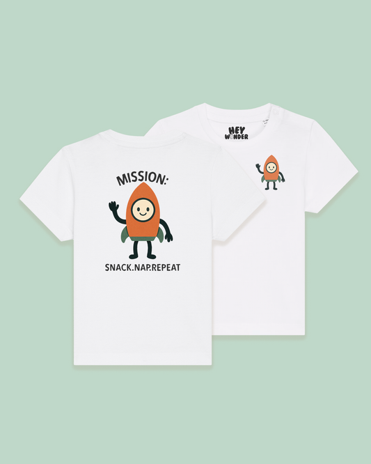 Baby T Shirt | Mission: Snack, Nap, Repeat | Back Design