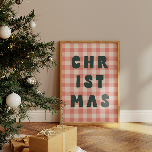 Christmas Gingham | Pink | Christmas Wall Art Print