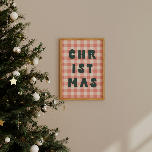 Christmas Gingham | Pink | Christmas Wall Art Print