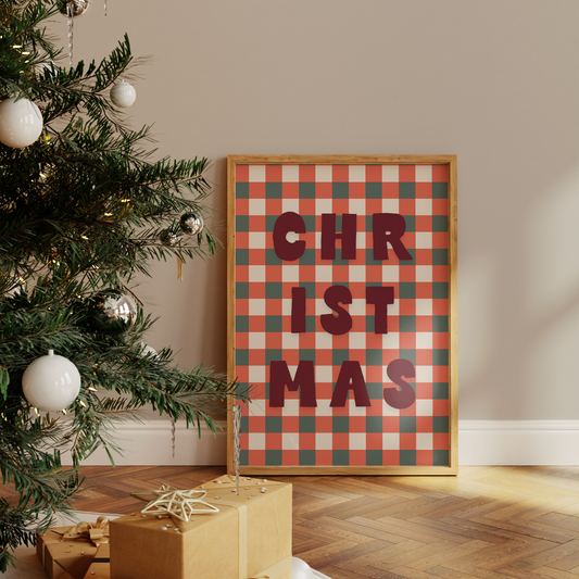 Christmas Gingham | Red | Christmas Wall Art Print