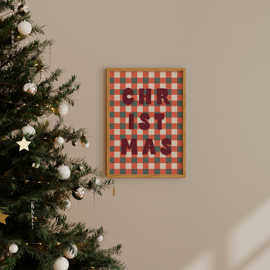 Christmas Gingham | Red | Christmas Wall Art Print
