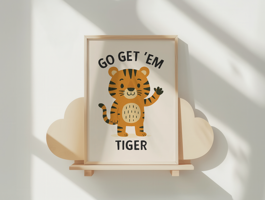 Go Get 'Em Tiger | Black and Cream | Art Print
