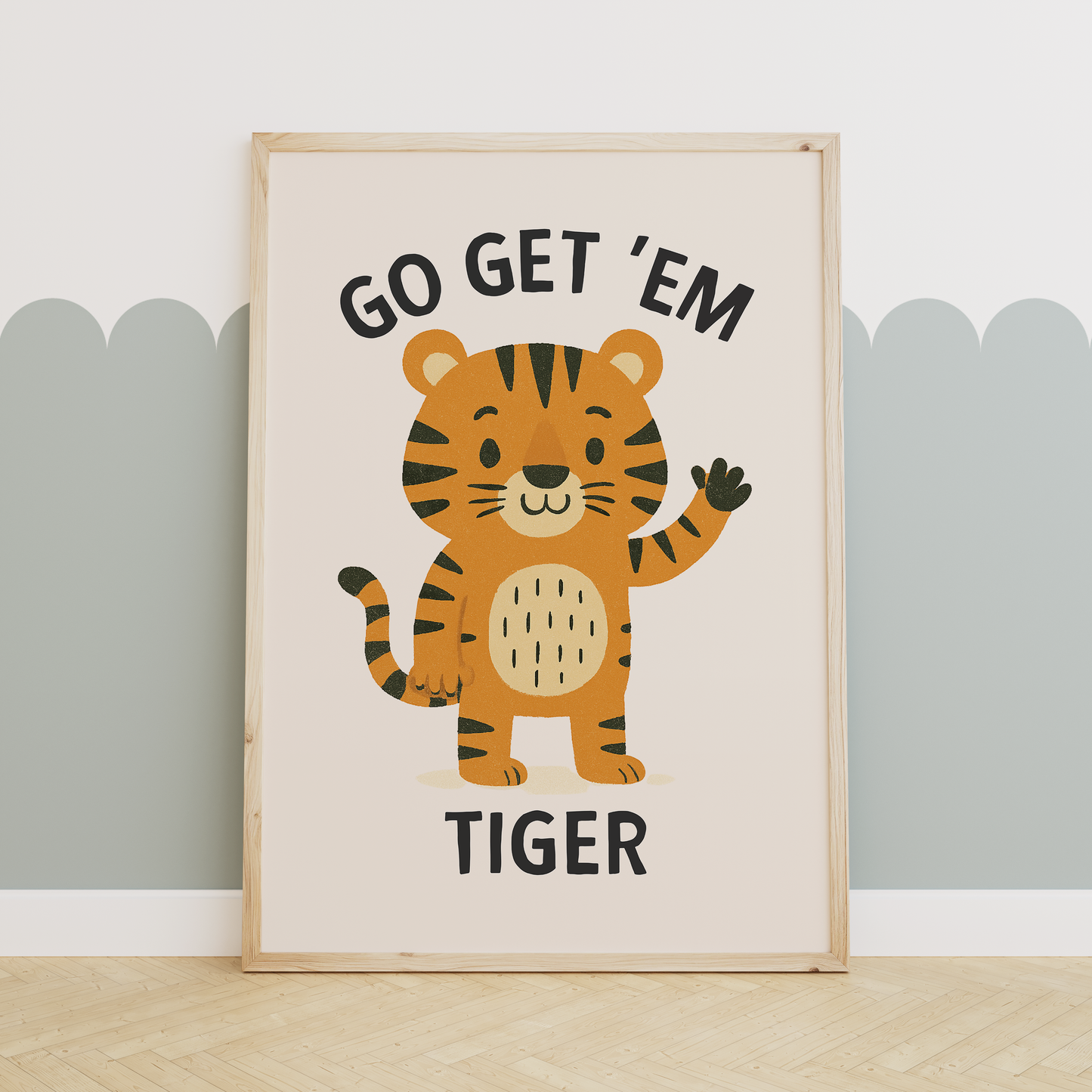 Go Get 'Em Tiger | Black and Cream | Art Print