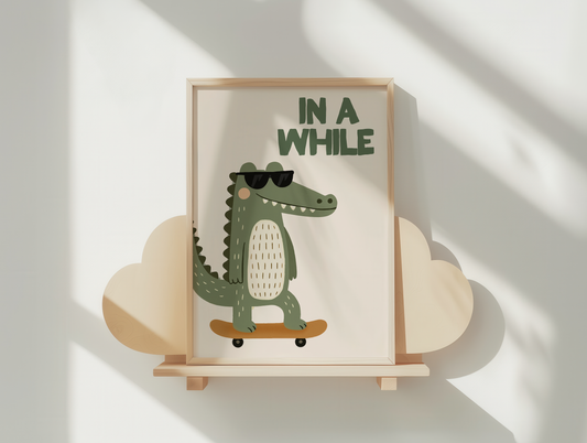 In A While Crocodile | Olive and Cream | Art Print