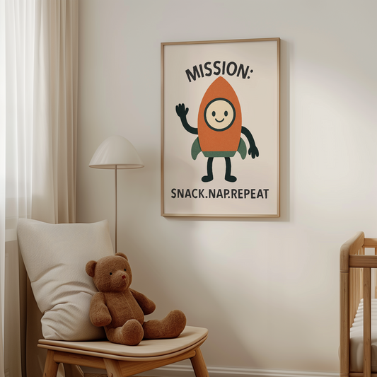 Mission: Snack, Nap, Repeat | Black and Cream | Art Print