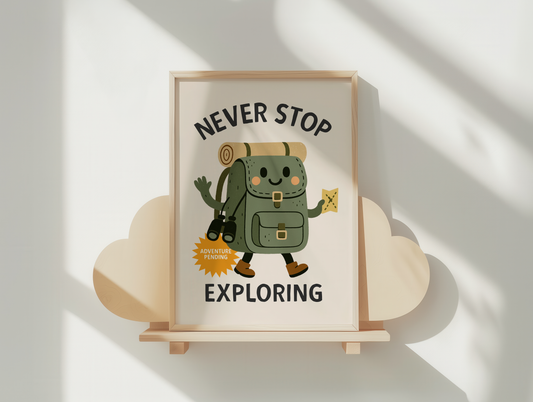 Never Stop Exploring | Black and Cream | Art Print
