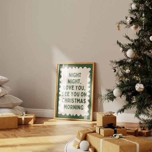 Night Night | Hunter Green and Cream | Christmas Wall Art Print