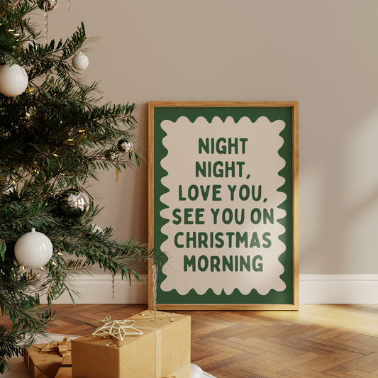 Night Night | Hunter Green and Cream | Christmas Wall Art Print