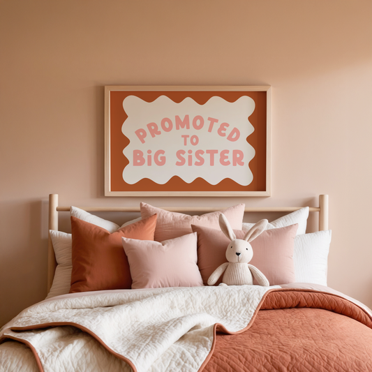 Promoted To Big Sister | Rust, Blush Pink and Cream | Art Print