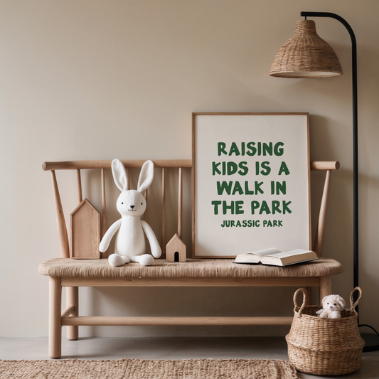 WISDOM & WONDER X HEY WONDER | Raising Kids Is A Walk In The Park | Hunter Green and Cream | Wall Art Print