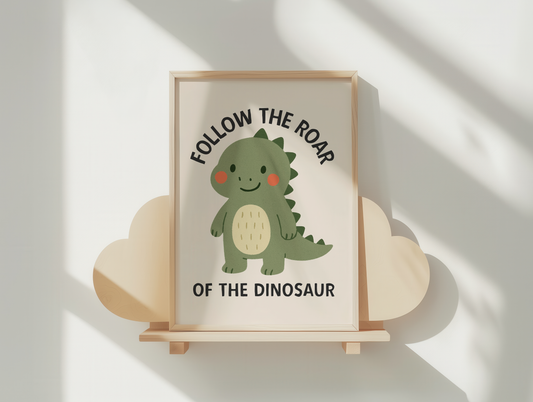 Follow The Roar Of The Dinosaur | Black and Cream | Art Print