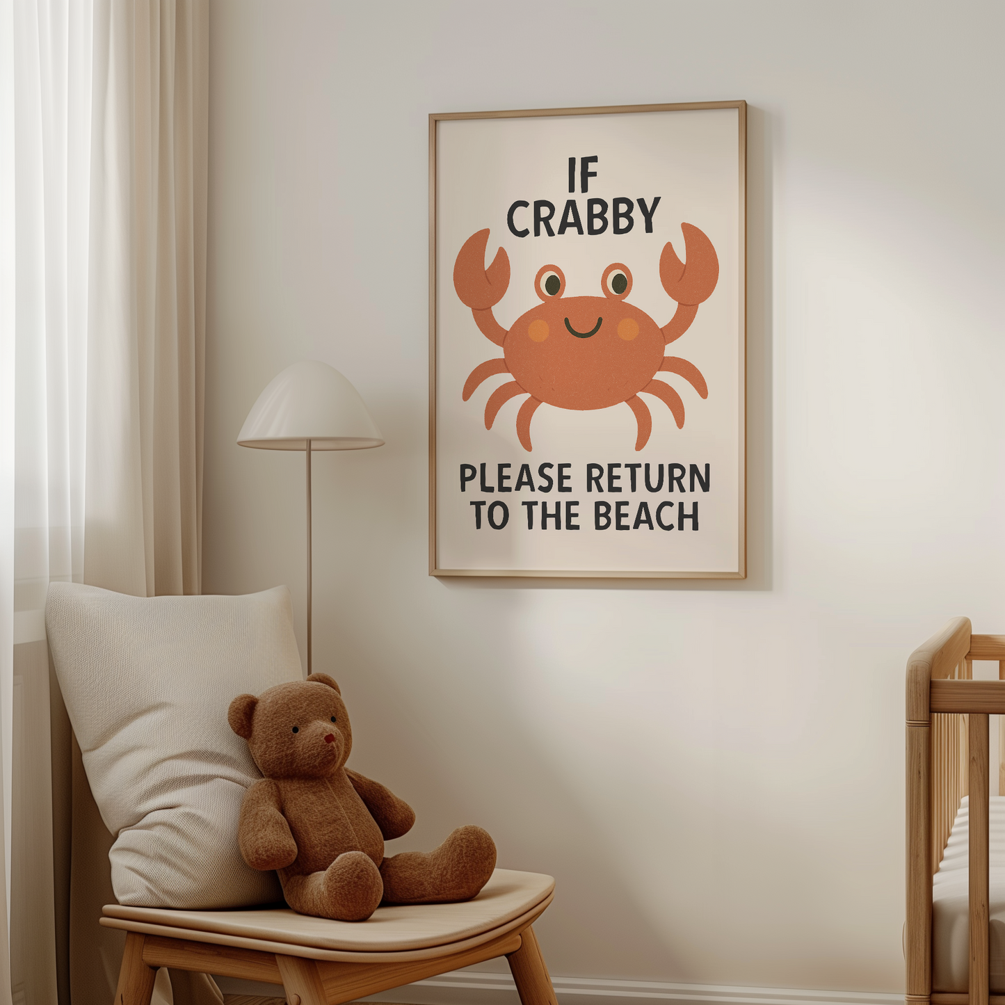 If Crabby Please Return To The Beach | Black and Cream | Art Print