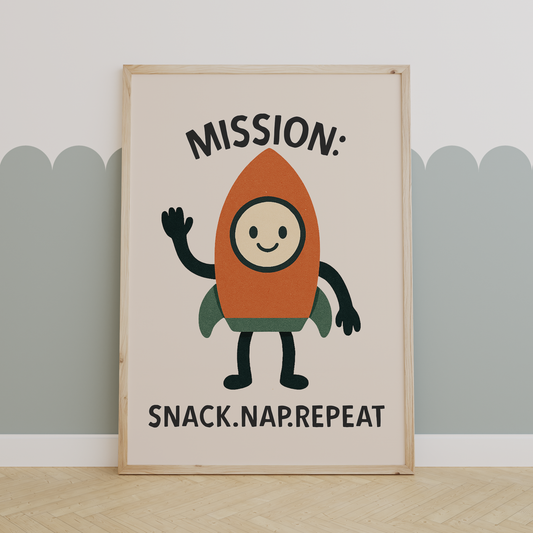 Mission: Snack, Nap, Repeat | Black and Cream | Art Print