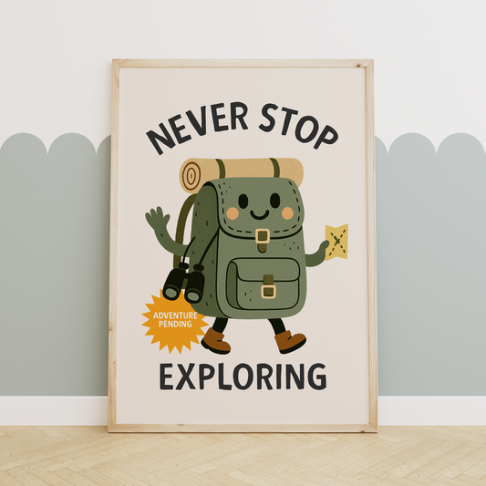 Never Stop Exploring | Black and Cream | Art Print