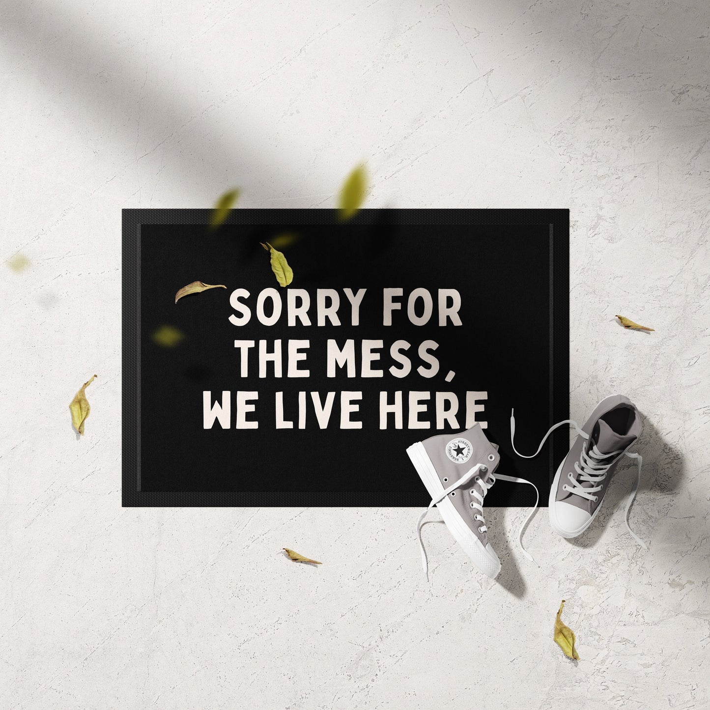 WISDOM & WONDER X HEY WONDER | Sorry For The Mess We Live Here | Cream & Black | Indoor Door Mat